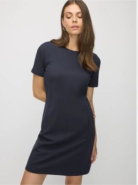 Kit and Ace Navy Short-Sleeve Shift Dress - Minimal Silhouette size Med